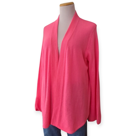 CLAUDIA NICHOLE Cashmere Barbie Pink Open Front Cardigan - Picture 3 of 13